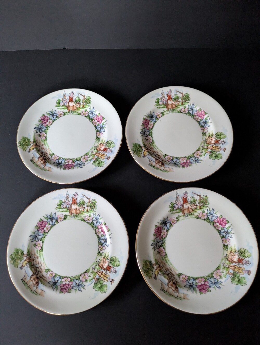 Crown Staffordshire Evangeline's Arcadian Gardens Bread Plates Set Of 4 Vintage